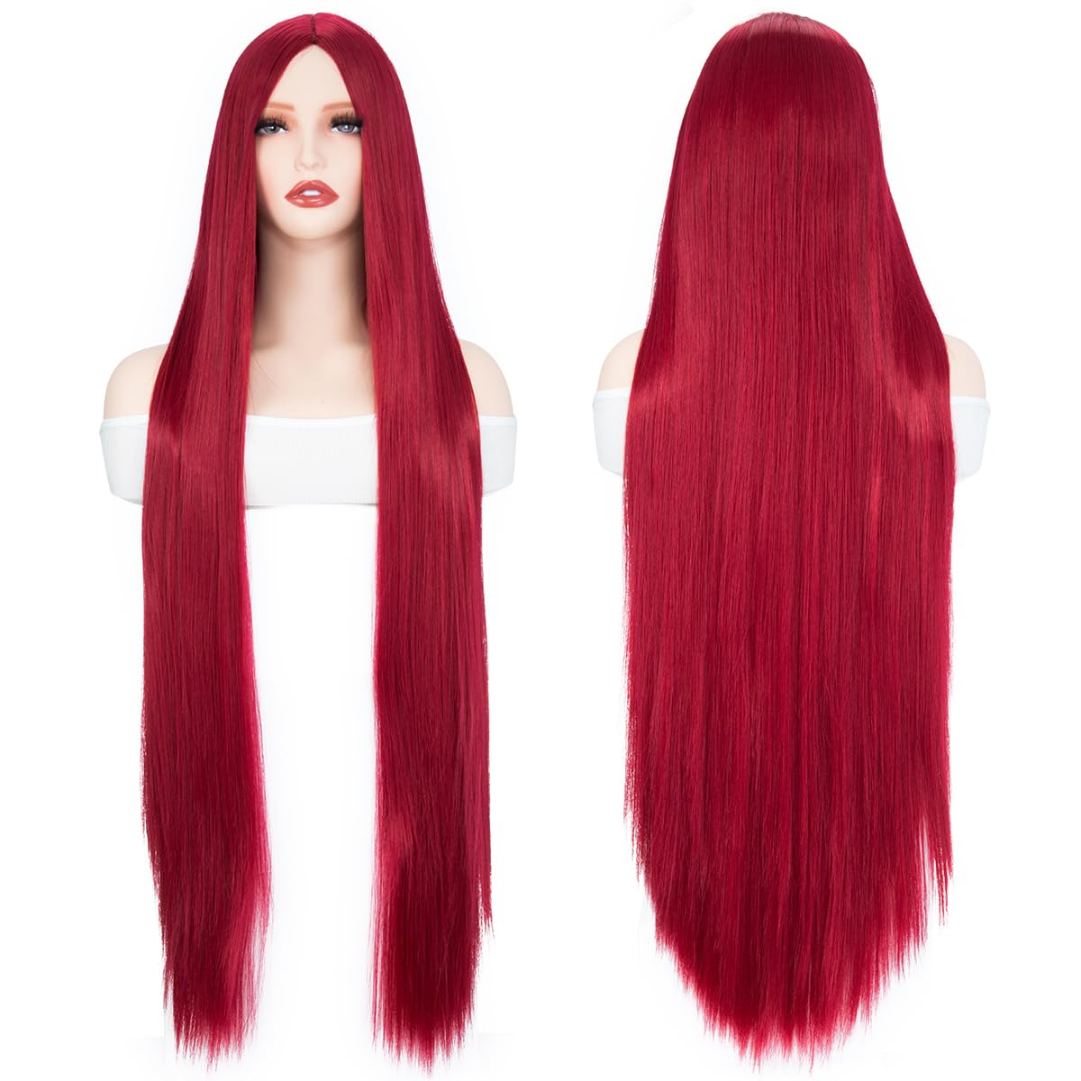 Yamel Long Red Wig 100 cm Straight Adjustable Cosplay Wigs for women Halloween Costume, 40 inch (no bangs) - Image 2