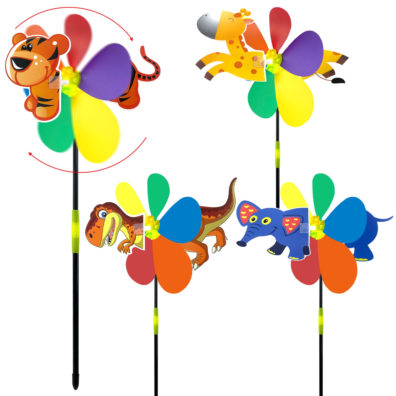 Lot 4 Moulins à Vent Animaux ACTOYS - Décoration Jardin Colorée Abeille Coccinelle Paon Libellule