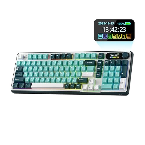 RK ROYAL KLUDGE S98 Mechanical Keyboard w/Smart Display & Knob, Top Mount 96% Wireless Mechanical Keyboard BT/2.4G/USB-C, Hot Swappable, Software Support, Creamy Sounding, 98 Keys - Linear Viridian Switch - Turquoise Green