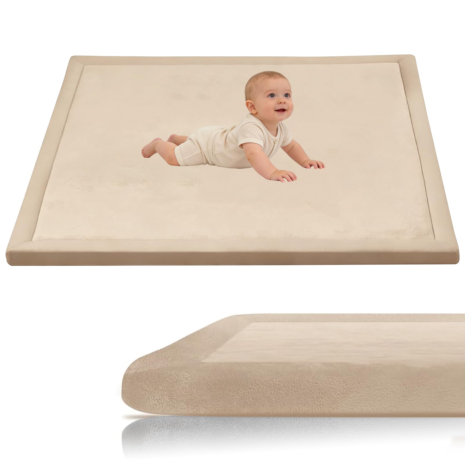 Stqyeiw Baby Crawling Mat, Memory Foam Extra Thick Area Rug 3cm for Kids Living Room 200 x 380 cm Light Brown Baby Playroom Crawling Carpet Non-Slip Soft Play Mat Floor Toddler Nursery Carpet