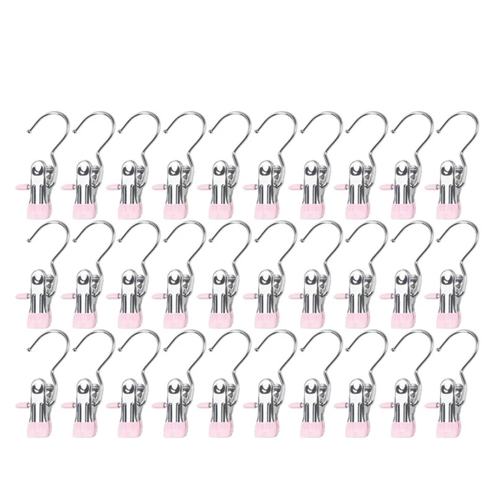 30/50/100pcs Stainless Steel Clothespins Laundry Clothes Pegs Hook Portable Hanging Clip Wardrobe Organizer Hanger For Home(Pink,30PCS)