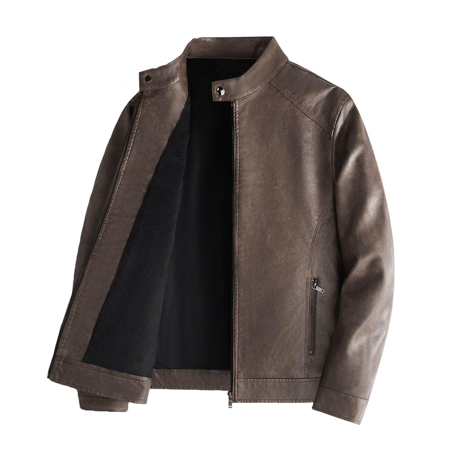 DüNne Regenjacke Herren Fit Kragen Motorrad gewaschen Lederjacke Top Mantel