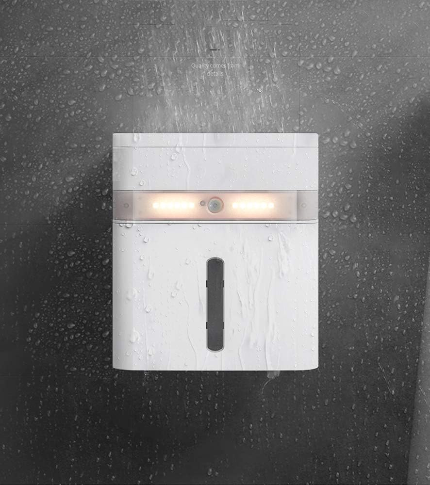 Omeet Toilet Paper Roll Holder with Automatic Sensor LED Lighting and Smartphone Holder Shelf, Wall Mounted Bathroom Tissue Storage, Waterproof, Large Dual Capacity