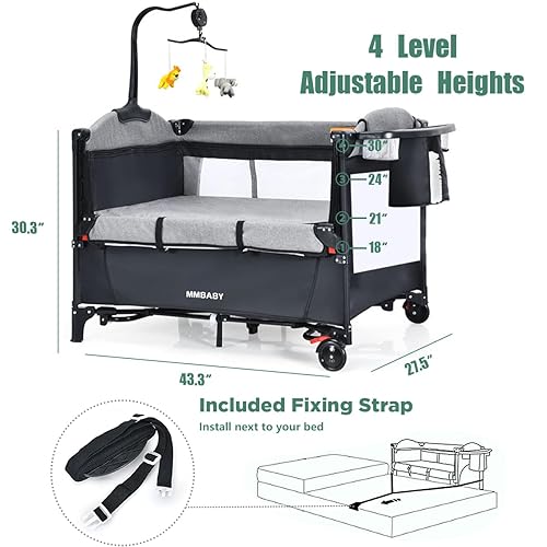 Miniatura 4 de MMBABY Paquete 5 en 1 cuna portátil para bebé, cuna multifunción para recién nacidos a niños pequeños, cambiador de pañales en forma de U, corral,