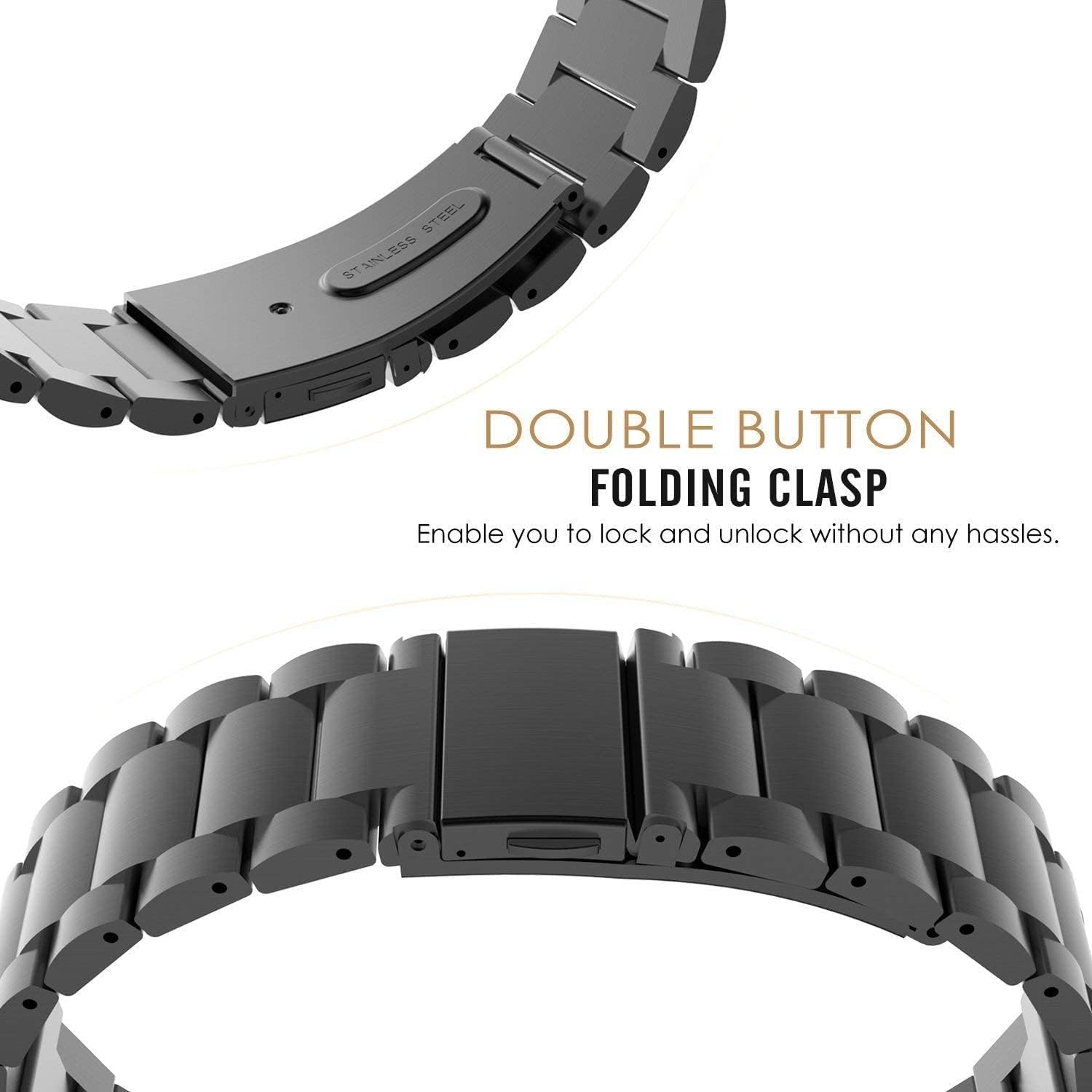 for Garmin Vivoactive 4S Bands, 18mm Stainless Steel Watch Bands for Garmin Venu 2S/Forerunner 255s/255s Music/Vivomove 3S 39mm Bands, Fossil Women's Gen 6/5E 42mm/Gen 4 Q Venture HR Band-Black image 3