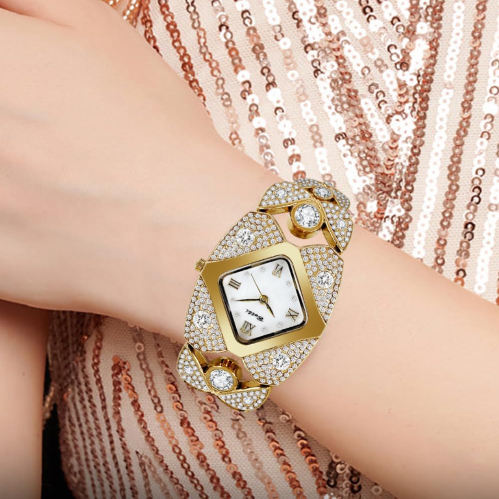 Orologio da polso da donna con cinturino in cristallo, stile retrò, con strass