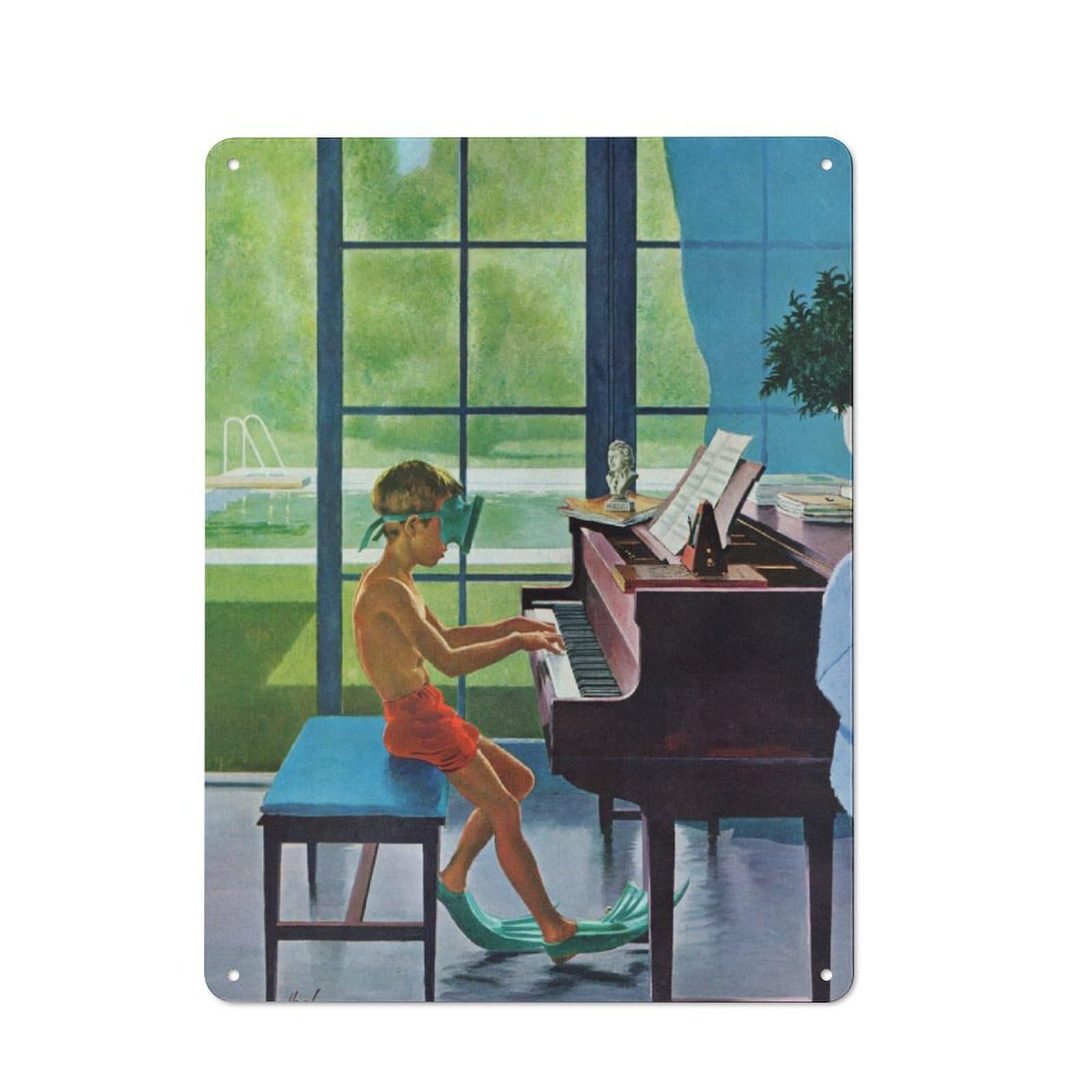 Junmoney Piano Diver Retro Metal Wall Decor 40X30cm, Tin Wall Sign For Bakery, Diner, Cafe Or Family Room