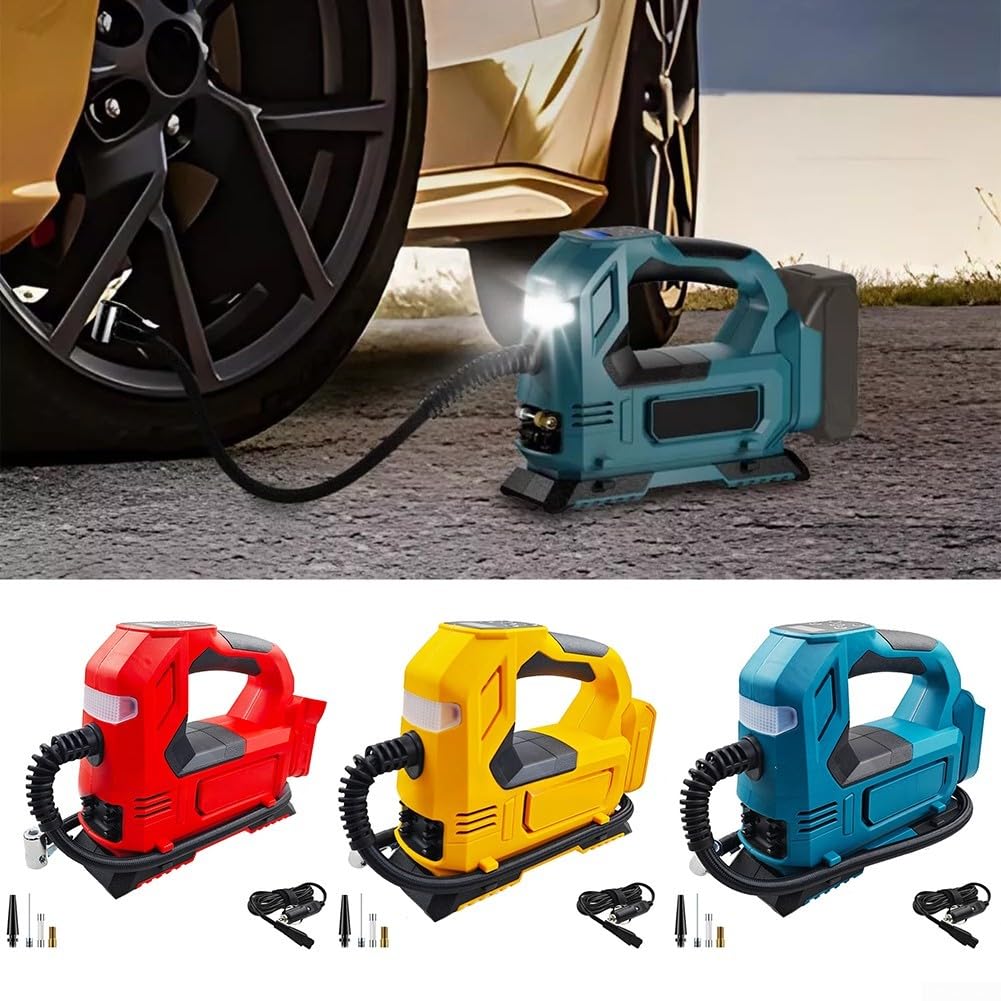 Compressore d'aria portatile senza fili con manometro digitale, spegnimento automatico, gonfiatore motore brushless, compatibile con 18 V 20 V, pneumatico resistente (C)