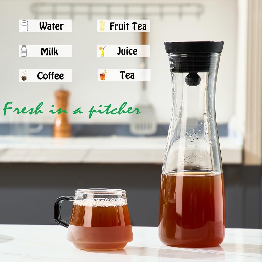Karafu 40 Oz/1.2 Liter Glass Carafe with Lid, Borosilicate Water Pitcher for Hot/Cold Water, Ice Tea and Juice Beverage - Image 6