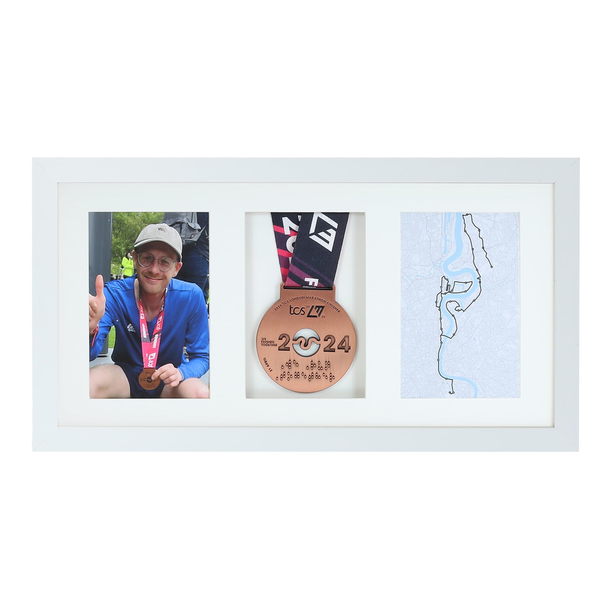 Medal display Frame with Apertures for Bib and Photo. Handmade. Perfect for Runners, Swimmers, Cyclists, Athletes | Marathon Medals