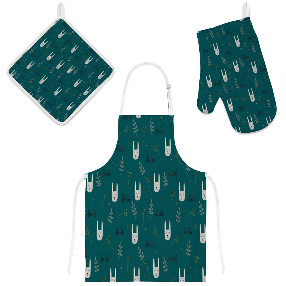 Tablier lapin avec gant et manique pour cuisiner en famille sans se tacher