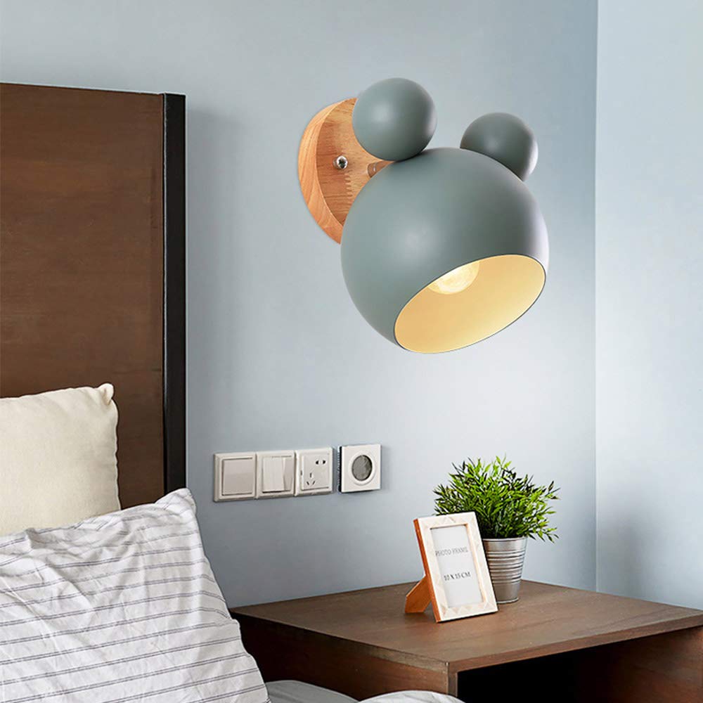 Creative Cartoon En Bois Appliques Murales LED Nordique Macaron Enfants Chambre Éclairage De Chevet E27 réglable -Vert