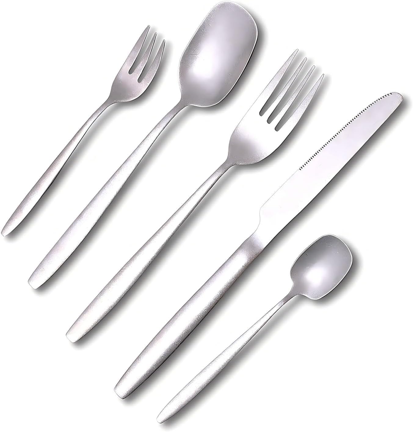 5-Piece Silver Flatware Set, 430 Stainless Steel with Steak Knife, Stippled Finish, Dishwasher Safe Cutlery for Home, Restaurant, Weddings & Gifting