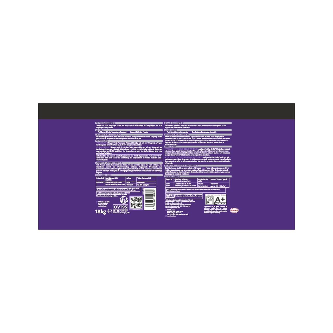 METYLAN Colle Pâte Revêtements Muraux Ovalit F Seau 18kg
