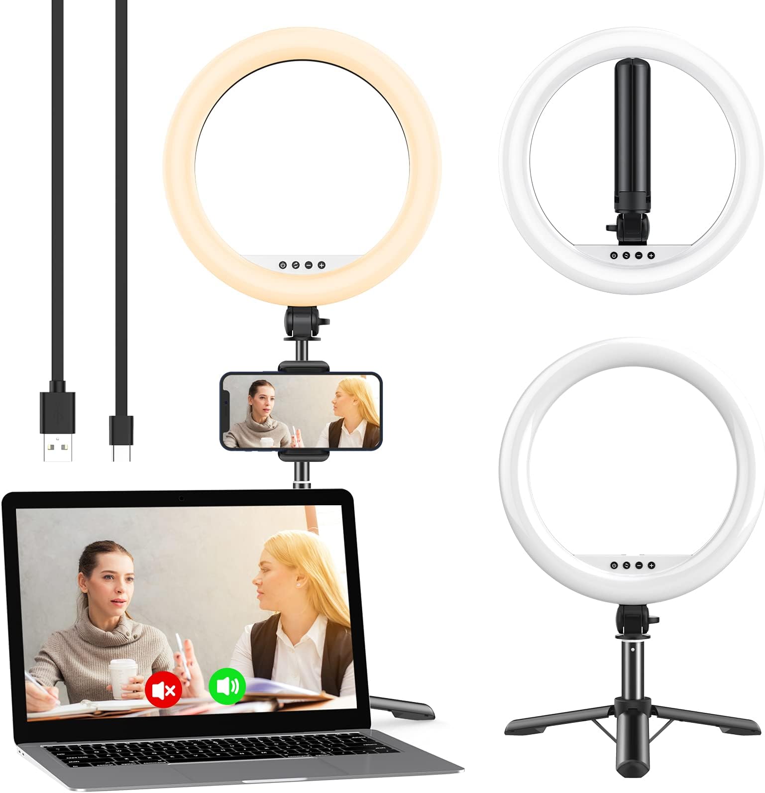 Portable Travel Selfie Ring Light - 10.2" Foldable & Extendable LED Desk Ring Light with Tripod Stand & Phone Holder, Circle Light Ring for Phone for Photography, Live Streaming, Photo, Zoom Meetings
