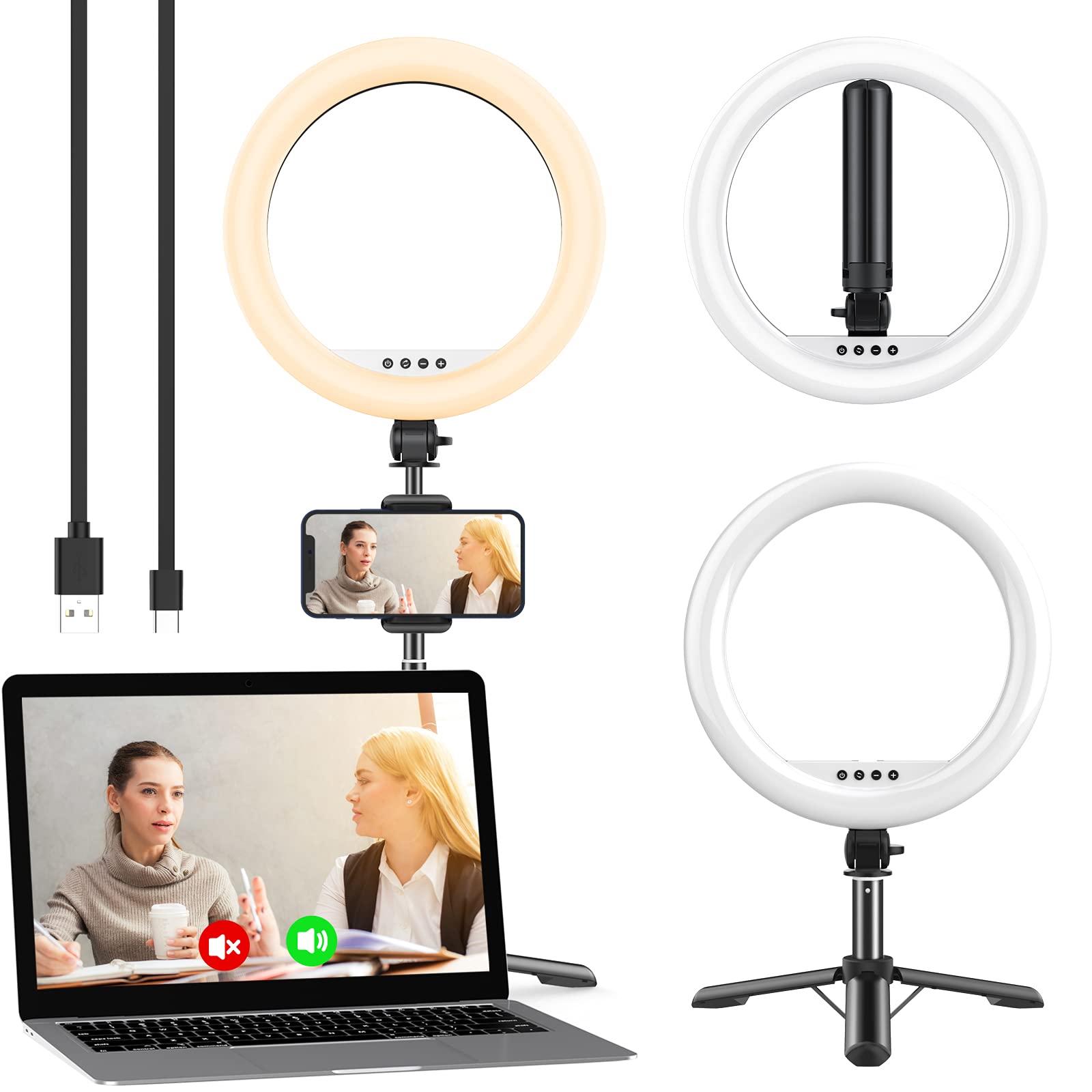 Portable Travel Selfie Ring Light - 10.2" Foldable & Extendable LED Desk Ring Light with Tripod Stand & Phone Holder, Circle Light Ring for Phone for Photography, Live Streaming, Photo, Zoom Meetings