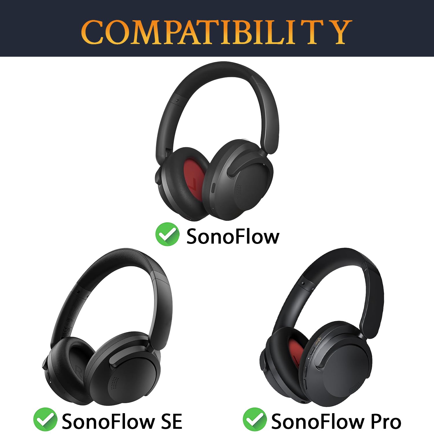 SOULWIT Professional Earpads Cushions Replacement for 1MORE SonoFlow/SonoFlow SE/SonoFlow Pro Headphones - Image 2
