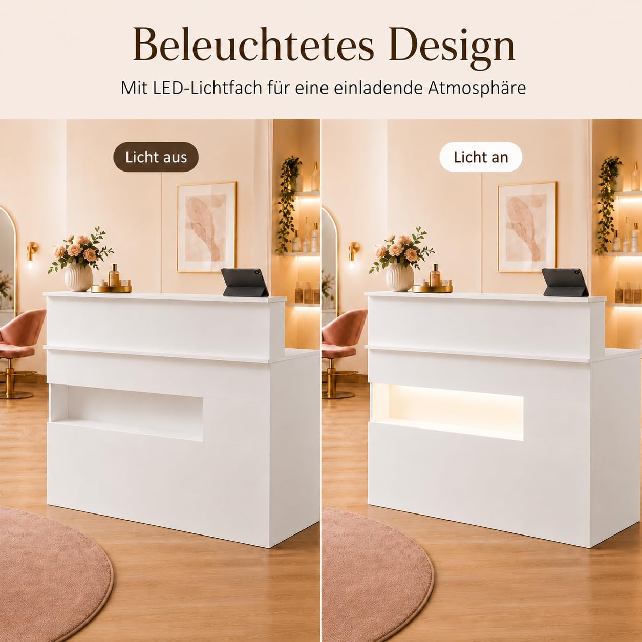 Empfangstheke Weiß 50 x 120 x 100 cm mit Schubladen für Hotel und Geschäft