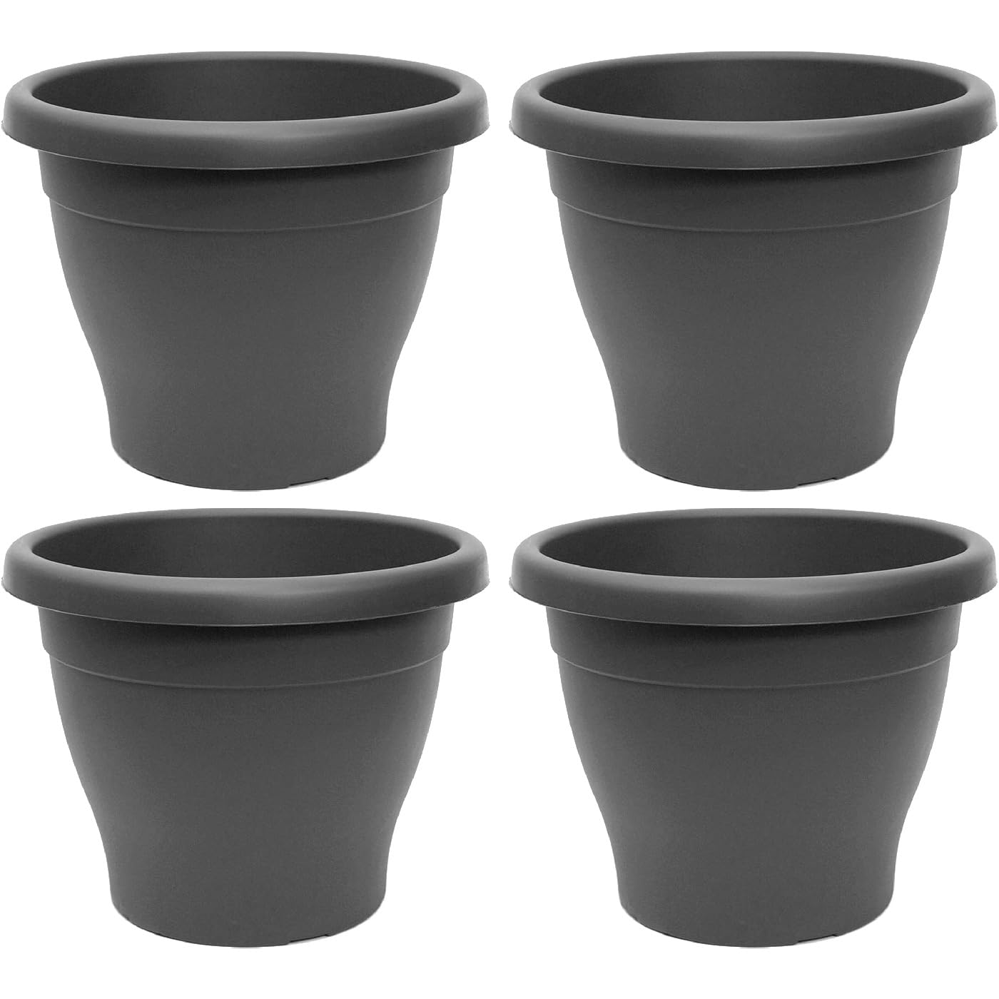 Tradineur - Pack de 4 Macetas de plástico Redondas para Plantas y Flores Mediterránea con Orificios Inferiores. Recipiente, macetero Exterior e Interior del hogar - Color Gris - 20 cm