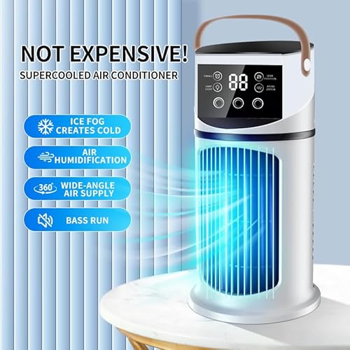 4- in- 1- Klimagerät, 27 cm, ohne Verdunstung, Mini- Klimagerät, mobile Klimaanlage, leise, Düse mit 3 Löchern, 9 Windgeschwindigkeiten, LED- Lampe, mehrfarbig, wiederaufladbar über USB, ene-9