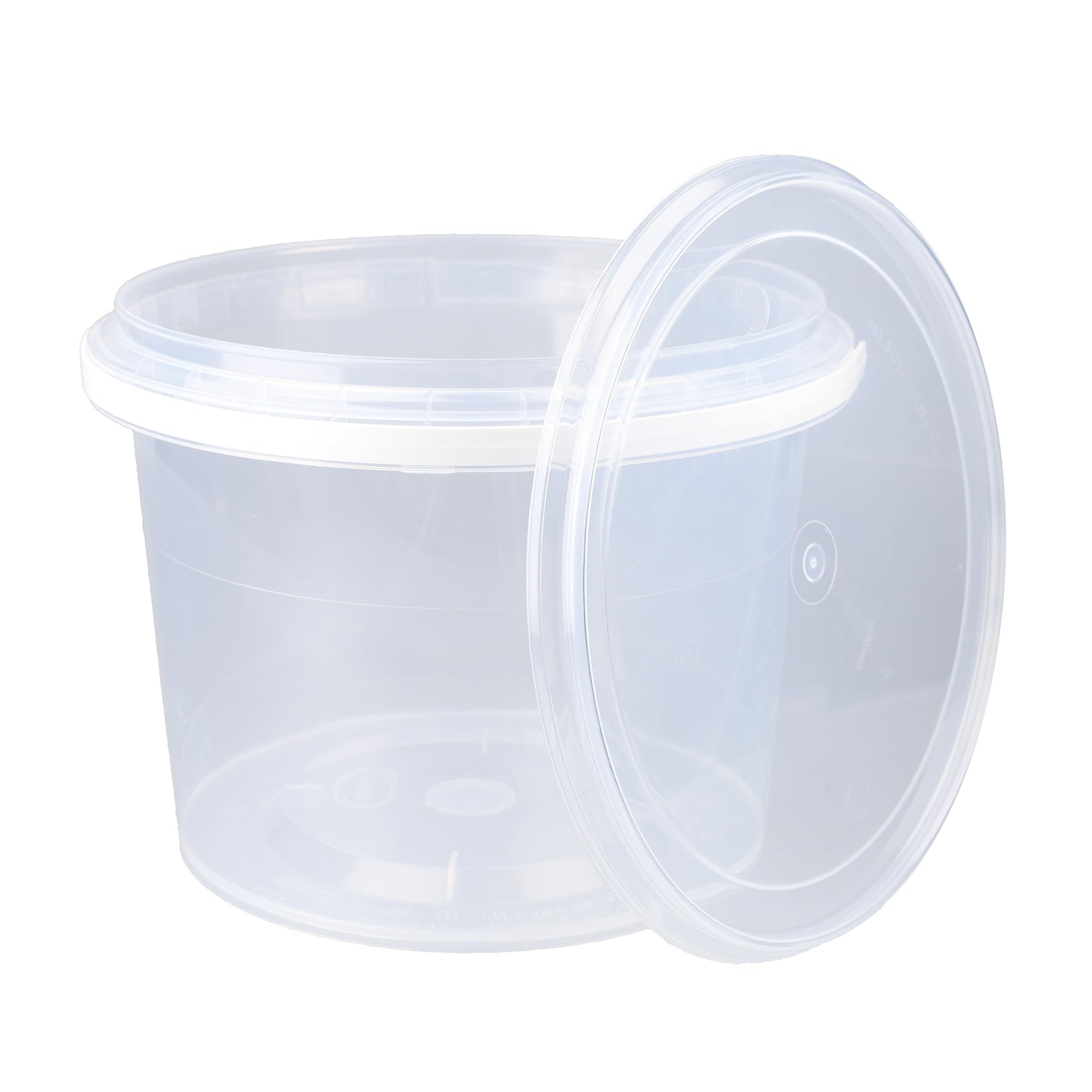 FixedByU Lot de 20 seaux avec couvercle - 1,5 l - Transparent rond - En plastique - Seau de qualité alimentaire - Hermétique et stable - Seau vide avec poignée et couvercle pour aliments, produits