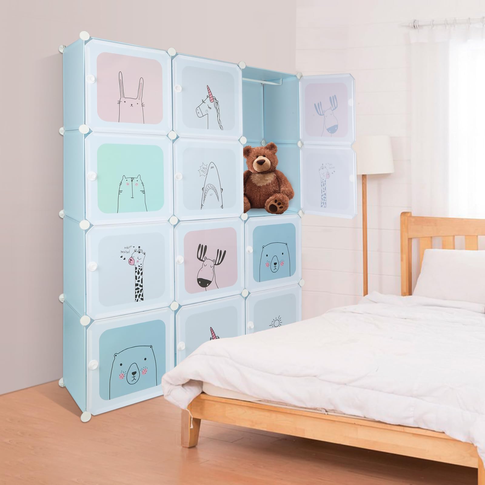 LANTUS Armoire Penderie Portable, Étagère de Rangement, Cubes de Stockage Modulaire en Plastique, Assemblage Facile pour Vêtements, Accessoires, Jouets,110 * 145 * 37cm-Bleu