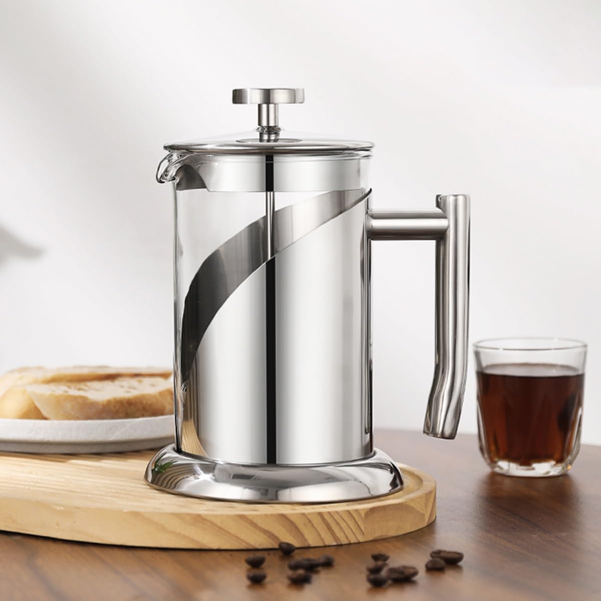 Zaparzacz do kawy French Press z systemem 3 filtrów, odporny na ciepło, gruby, ze szkła borokrzemianowego, ze stali nierdzewnej, do parzenia kawy i herbaty na zimno, łatwy do czysz