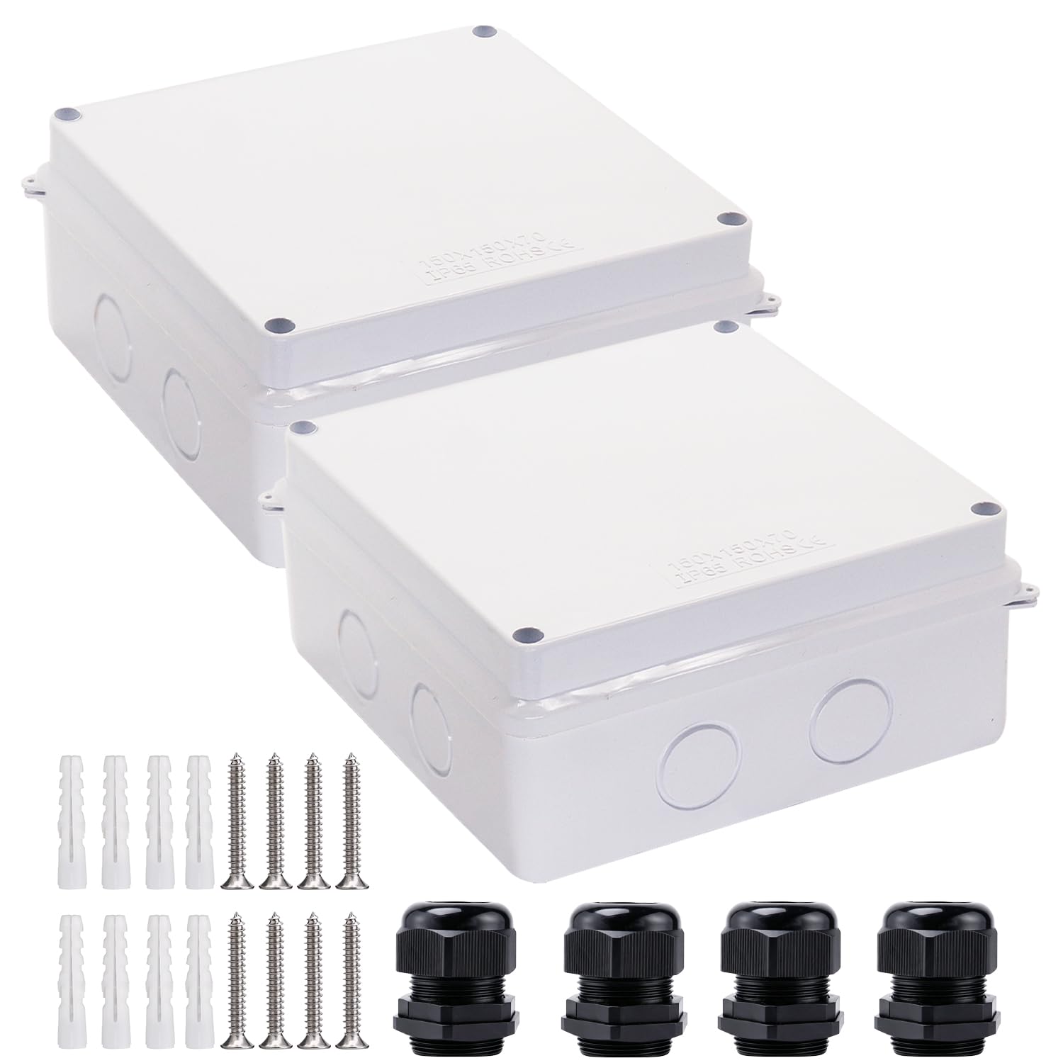 Scatola di giunzione, 2 scatole elettriche con fori riservati, impermeabili, IP65, in plastica ABS, colore bianco, 150 x 150 x 70 mm