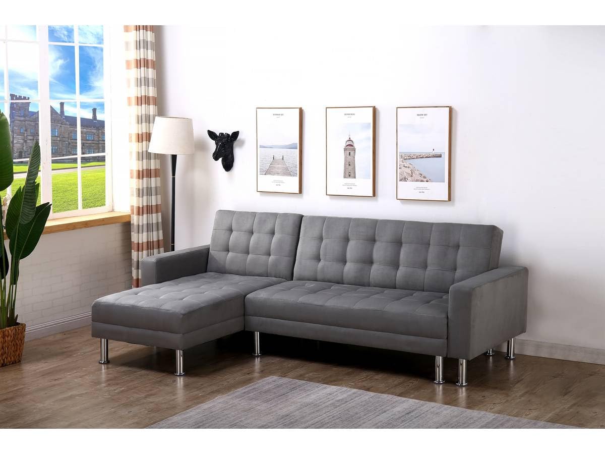 Sofá esquinero convertible y reversible Theo - 4 plazas - Gris