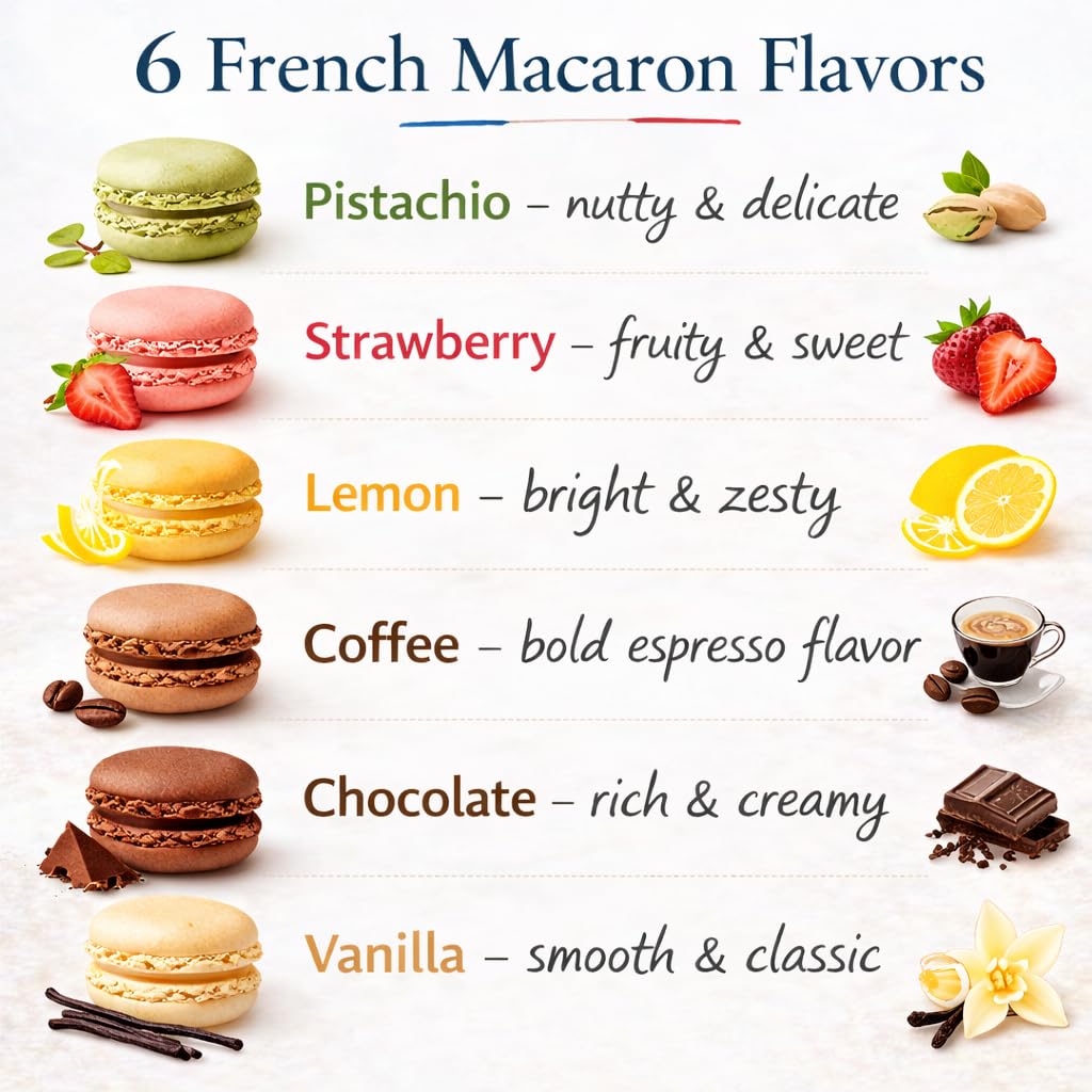 Maxim’s de Paris French Macaron Gift Box – Gourmet Macaron Cookies Assortment, 6 Classic Flavors (Vanilla, Pistachio, Lemon, Chocolate, Coffee, Strawberry), Luxury French Dessert Gift from Paris
