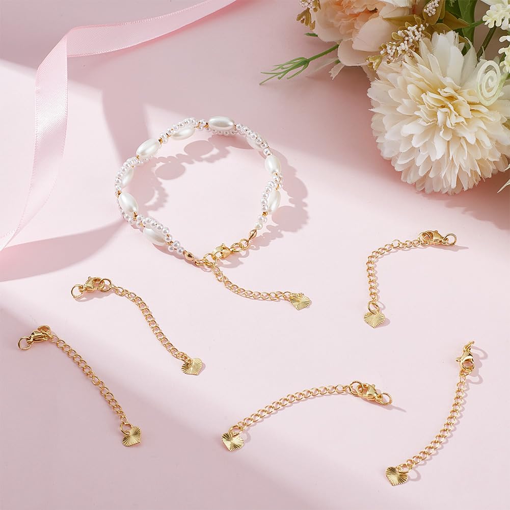 Beebeecraft 1 boîte Contenant 20 Extensions de Bracelet plaquées avec de l'or 18 carats avec Une Prolongation de chaîne à manivelle des fermoirs mousquetons et des Boucles de chaîne en Forme de cœur