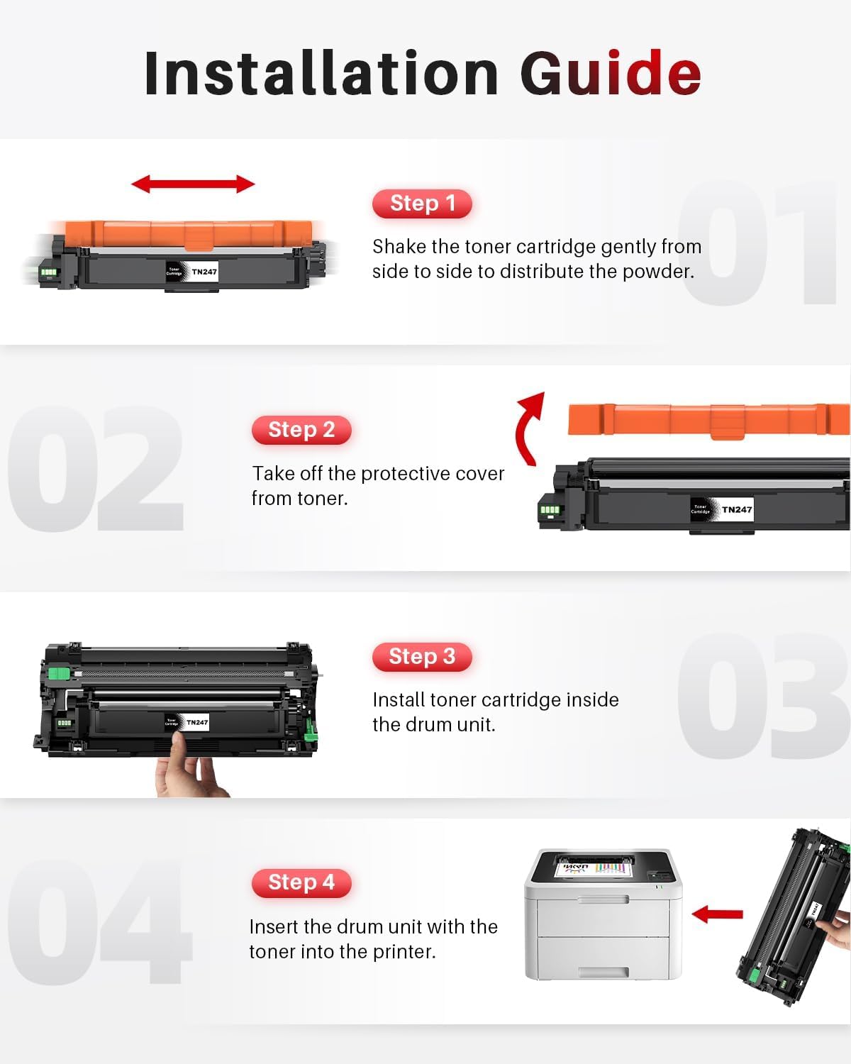 TN247 TN243 Cartucho de Tóner Compatible con Brother TN-247 para Brother DCP-L3550CDW MFC-L3750CDW MFC-L3770CDW MFC-L3710CW HL-L3210CW HL-L3230CDW HL-L3270CDW TN243CMYK (4 Unidades)