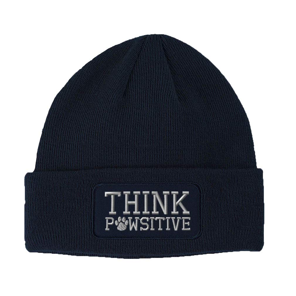 Patch Beanie for Men & Women Think Pawsitive Paw Pets A Embroidery Acrylic Skull Cap Hats Navy 1 Size