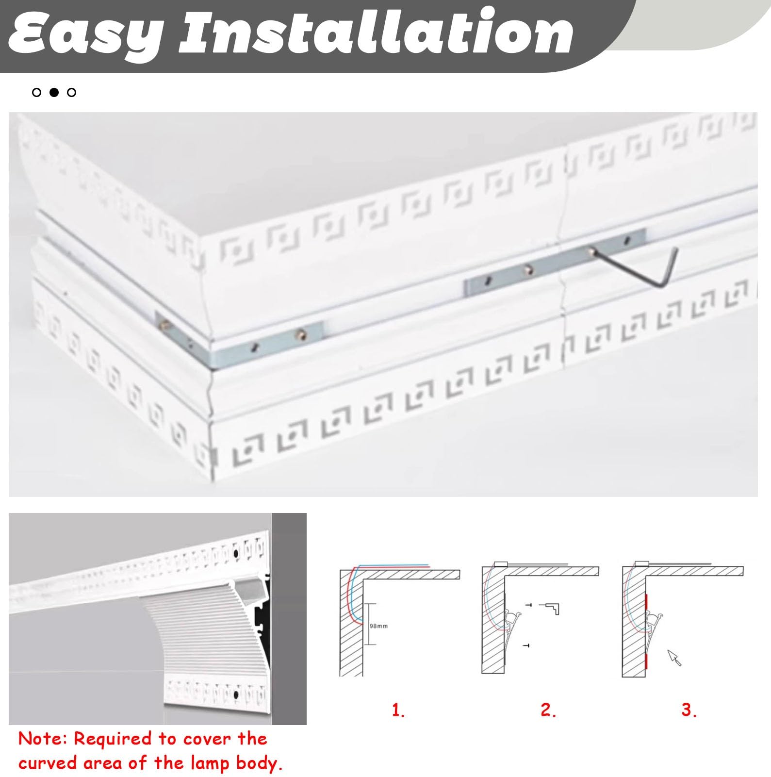 Profil aluminiowy do taśm LED, Kanał LED do oświetlenia wnękowego Listwa koronowa Podkładka ścienna Dyfuzor światła Listwa wykończeniowa szyny 1-30 m(5 m(16.4ft))
