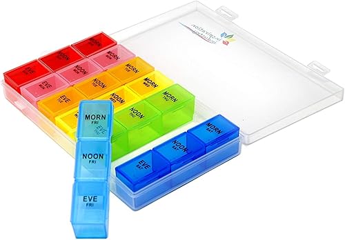 Inspirations Caja organizadora de pastillas con tapas a presión, 7 días AMPM  Compartimentos más grandes para pastillas más grandes