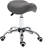 HOMCOM Tabouret de Massage Tabouret Selle Ergonomique pivotant 360° Hauteur réglable revêtement synthétique Gris chromé