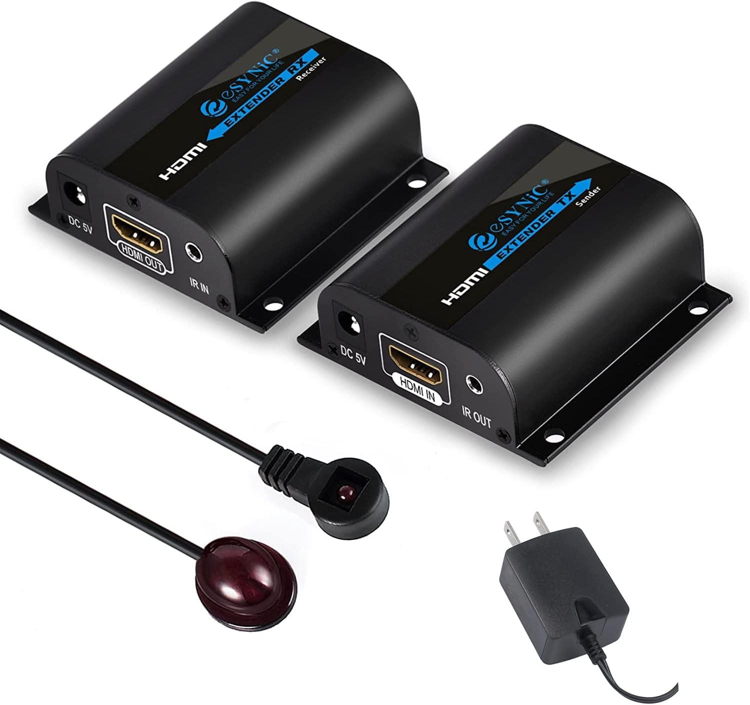 eSynic ESYNIC HDMI Extender 1080P 60m/200ft with IR Remote Control HDMI Repeater HD HDMI Network Extender Over Single RJ45 Cat6 Cat7 Ethernet Cables Support Laptop DVD PS3/4 HD Box