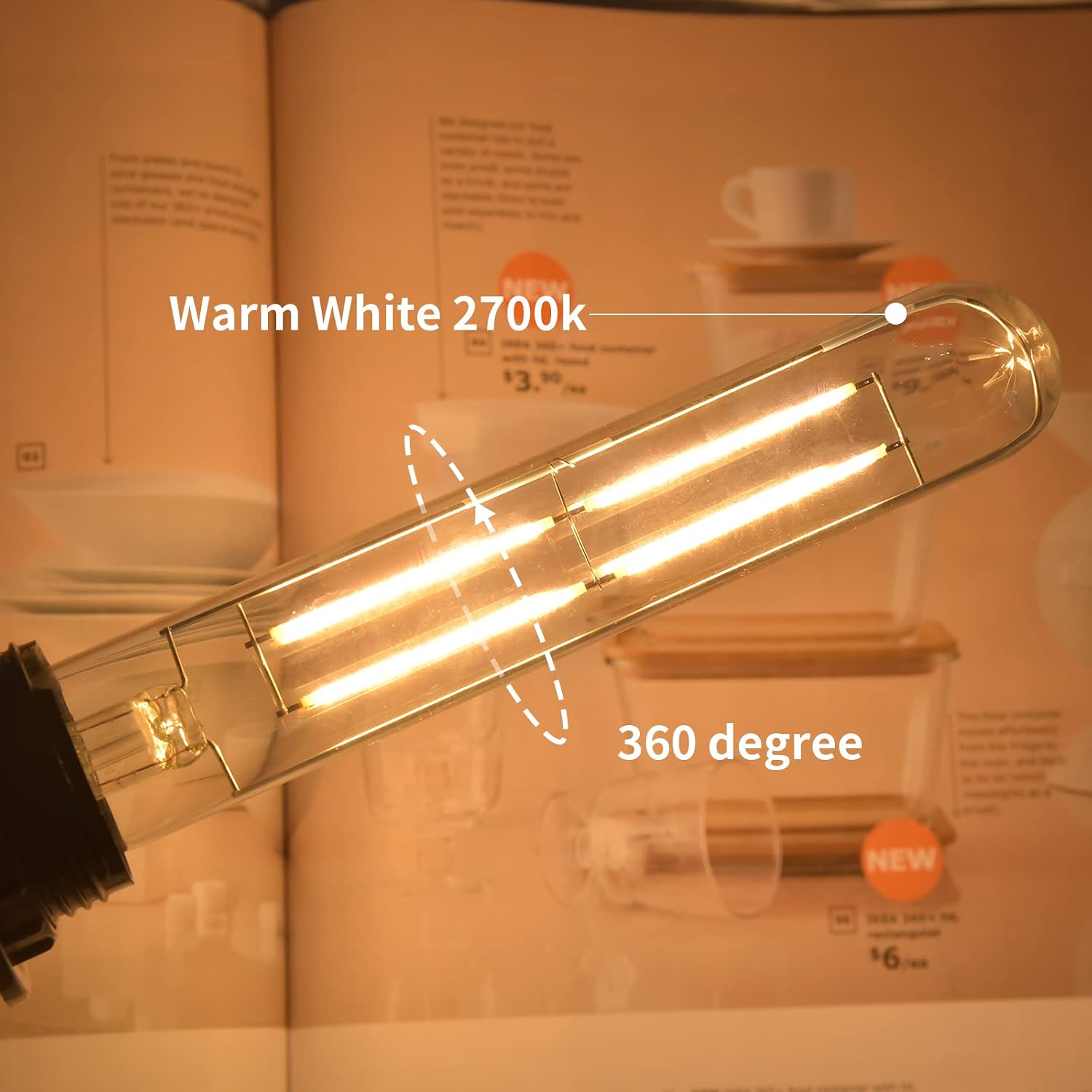 Klarlight Edison T10 Vintage Filament Bulb 6 Watt Dimmable E26 LED Tube Light Bulbs 60W Incandescent T10 Replacement Light for Home Decorative Showcase Bedside Lamp Lighting (3-Pack)