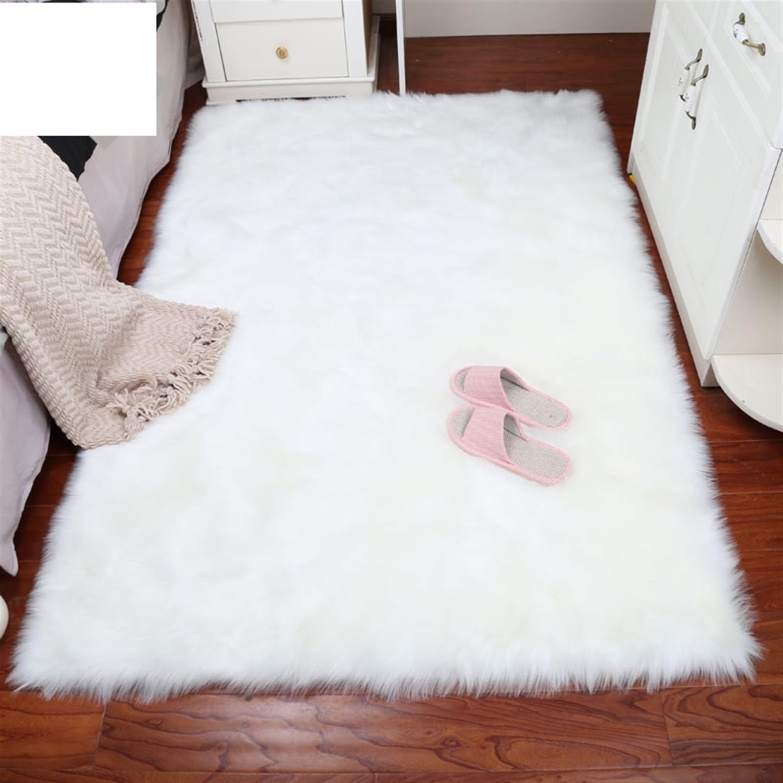 Tapis épais et Doux for Salon,Peluche, Tapis de Sol Chambre à Coucher, fenêtre, Chevet, décoration d'intérieur Moquette Moelleuse(White Grey Tip,40x60cm)