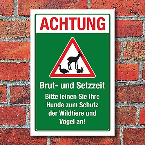 WERBEPUNKT. Schild Brut und Setzzeit Hunde anleinen Wildtiere Vögel Rehe 3 mm Alu-Verbund 300 x 200 mm