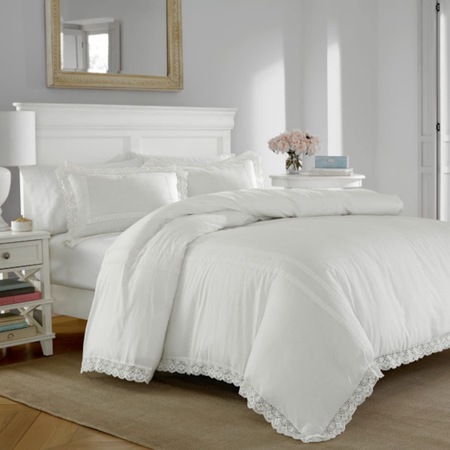 Laura Ashley Home - Twin Comforter Set, Reversible Cotton Bedding with Matching Sham, Stylish Home Decor for All Seasons (Annabella White, Twin)