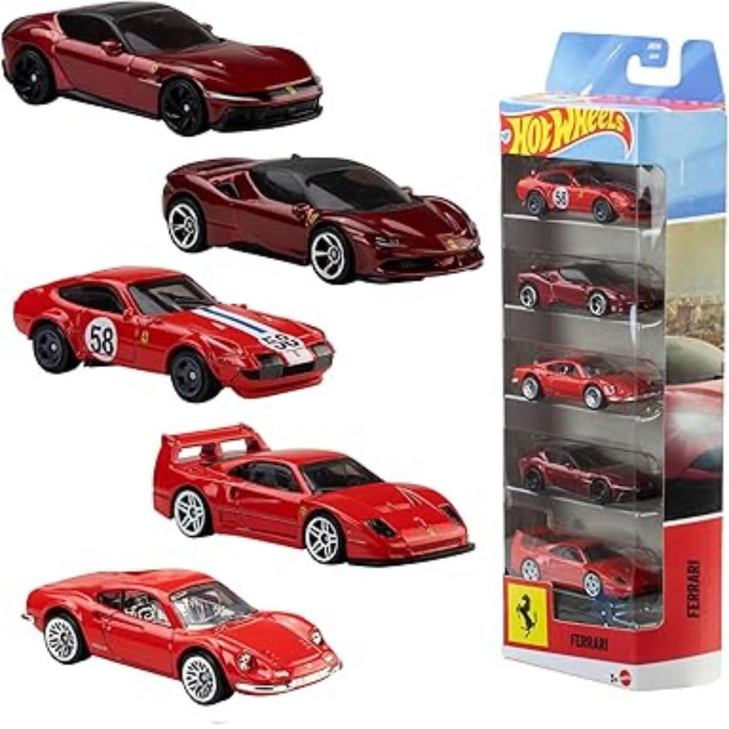 Hot Wheels Car 2026 Ferrari Pack of 5 (Dino 206 GT, SF90 Stradale