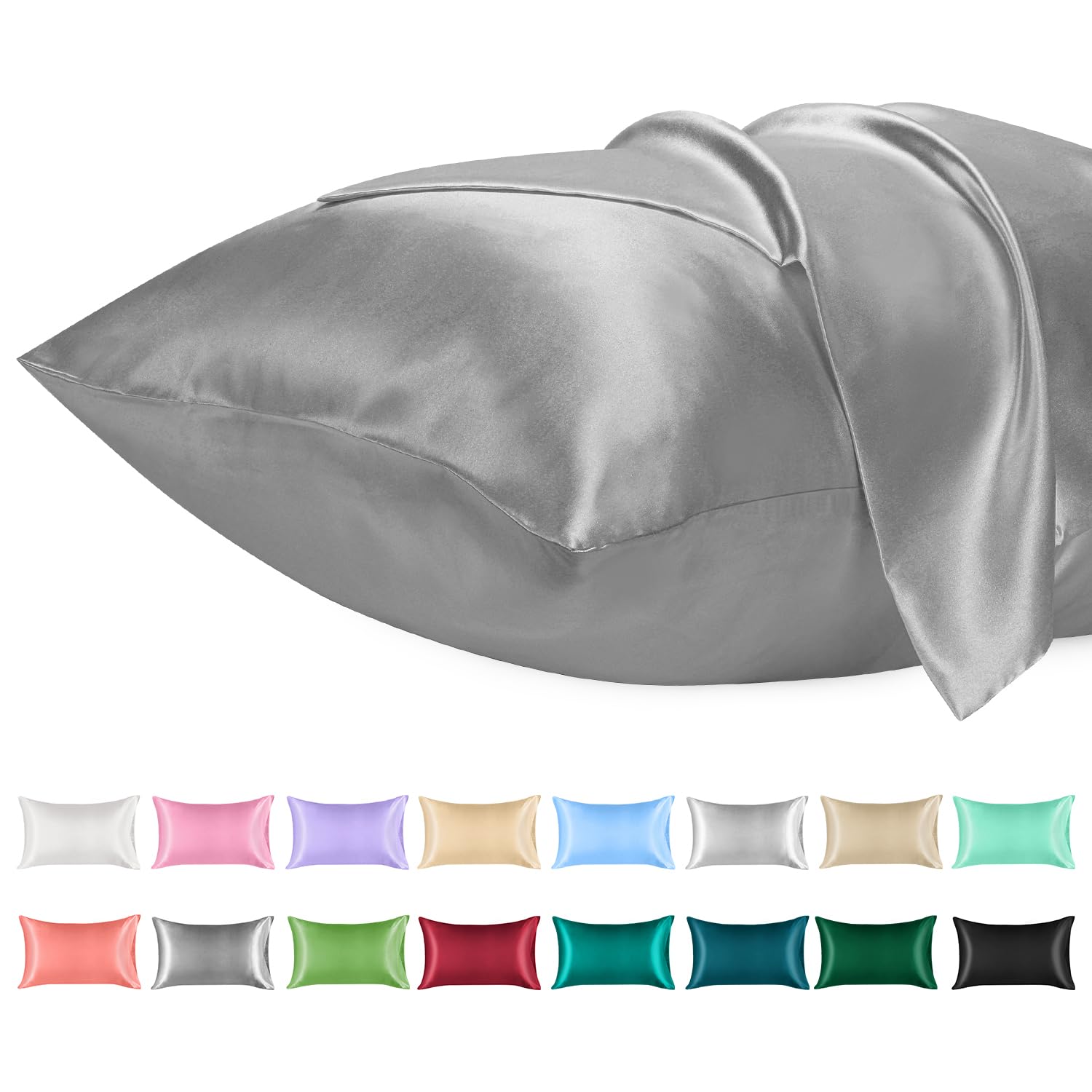 Lirex 2 Paquetes Funda de Almohada Satén 40x70cm, Suave como una Funda Almohada Seda, Fundas con Cierre de sobre, Protege Cabello y Piel, Certificado Oeko-Tex, （Gris Oscuro） OEKO-TEX STANDARD 100