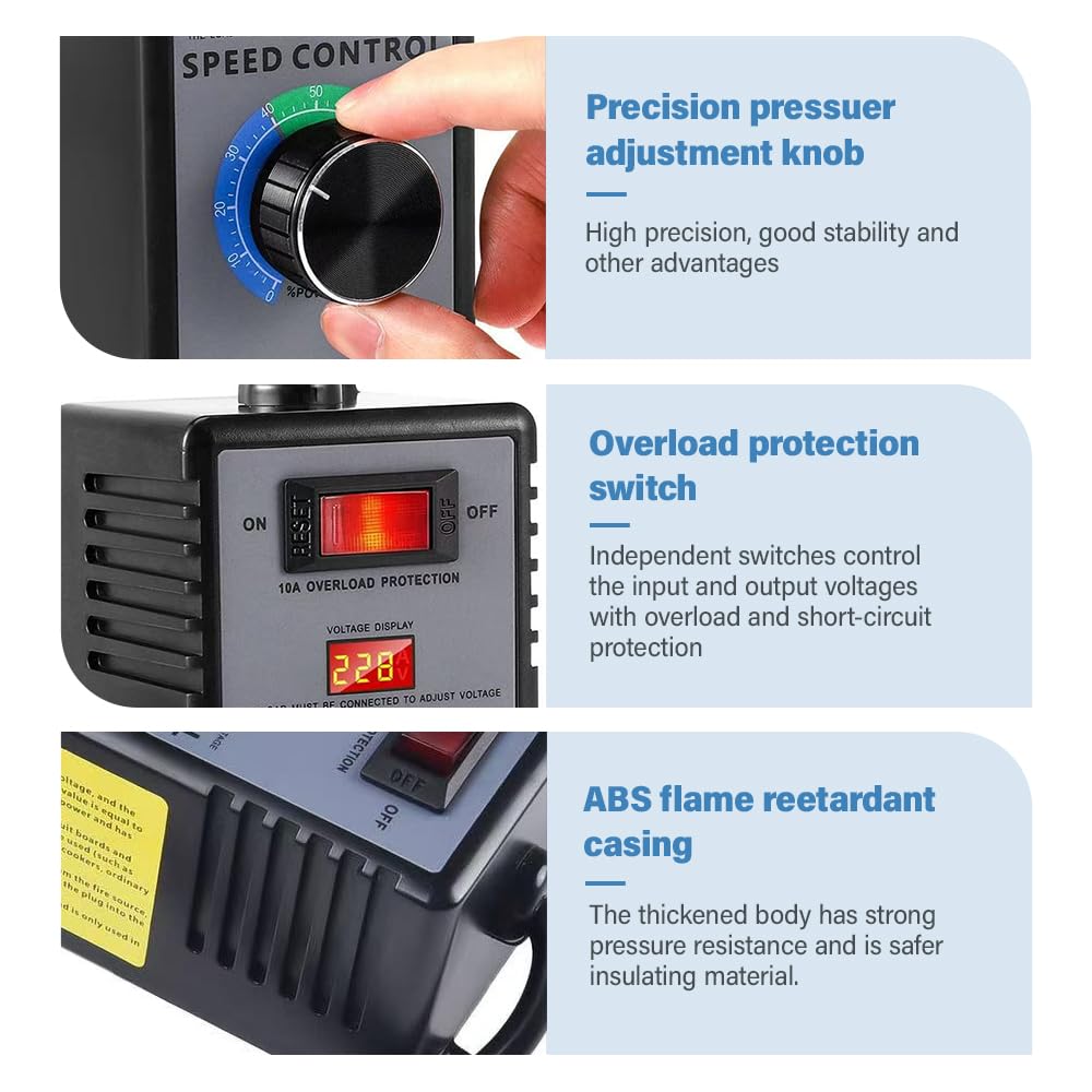 Regulator prędkości obrotowej 230 V, przetwornica częstotliwości, AC 220 V, 10 A, moc szczytowa 4000 W, regulator prędkości obrotowej silnika z zabezpieczeniem przed przeciążeniem, regulator