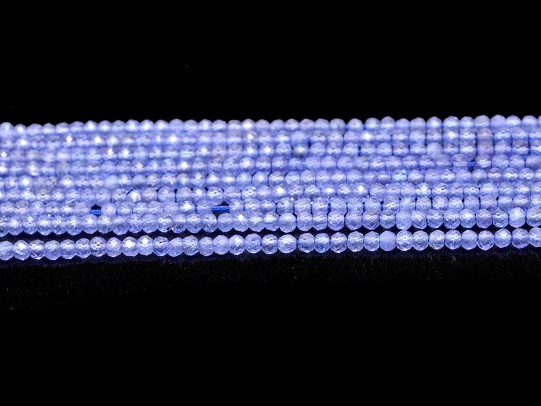 Perles rondelles à facettes micro-facettes AAA+ de 3 mm à 3,5 mm ~ Perles semi-précieuses naturelles de tanzanite en vrac pour bijoux ~ Fil de 33 cm B-1-14 (lot de 2)
