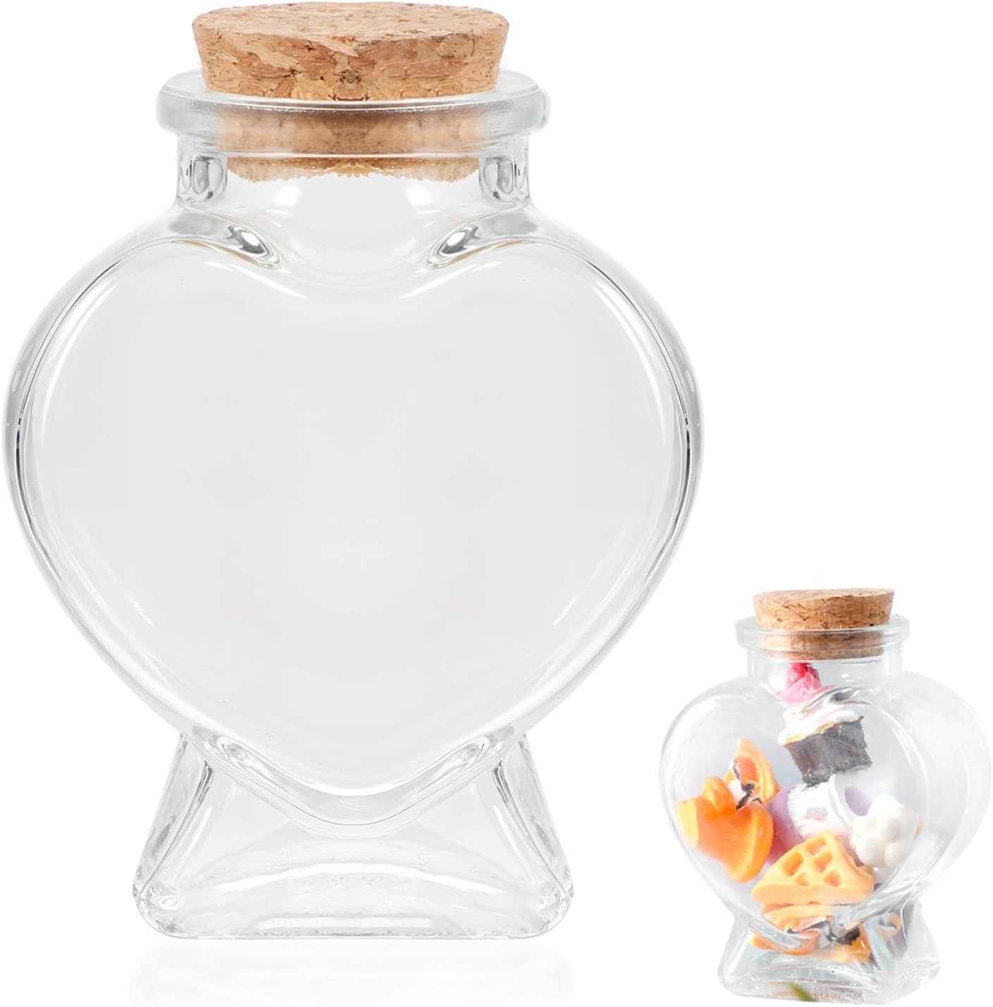 Cldaisy Glass Bottle with Cork Stopper 1Pcs Empty Glass Heart-Shaped Bottles Decorative Clear Bottles with Cork Lid Message Wishing Bottle for Candy Containers DIY Art Crafts Party Wedding
