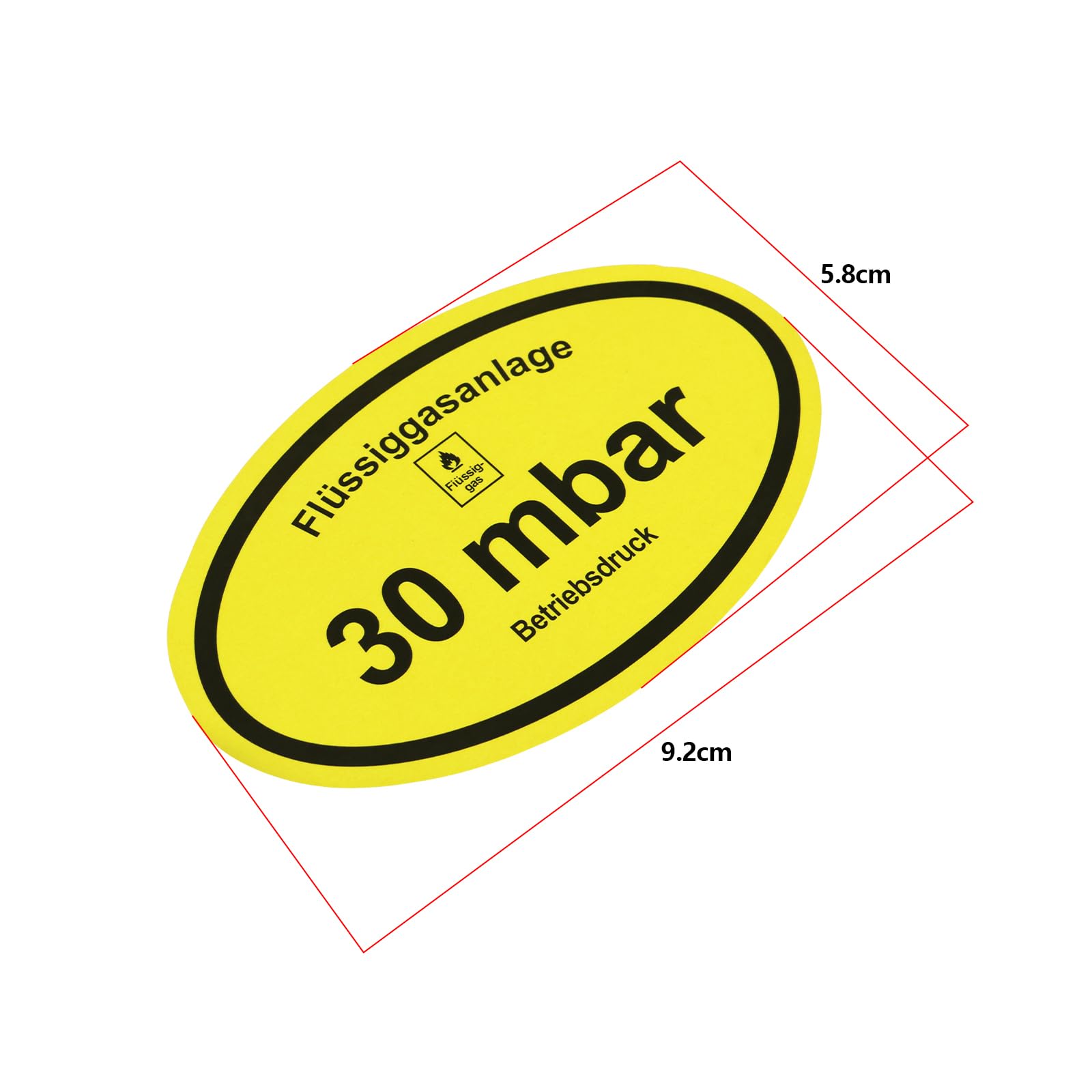 10x Betriebsdruckaufkleber „Flüssiggasanlage 30 Mbar“ – PVC, 9,2x5,8 Cm, Wetterfest