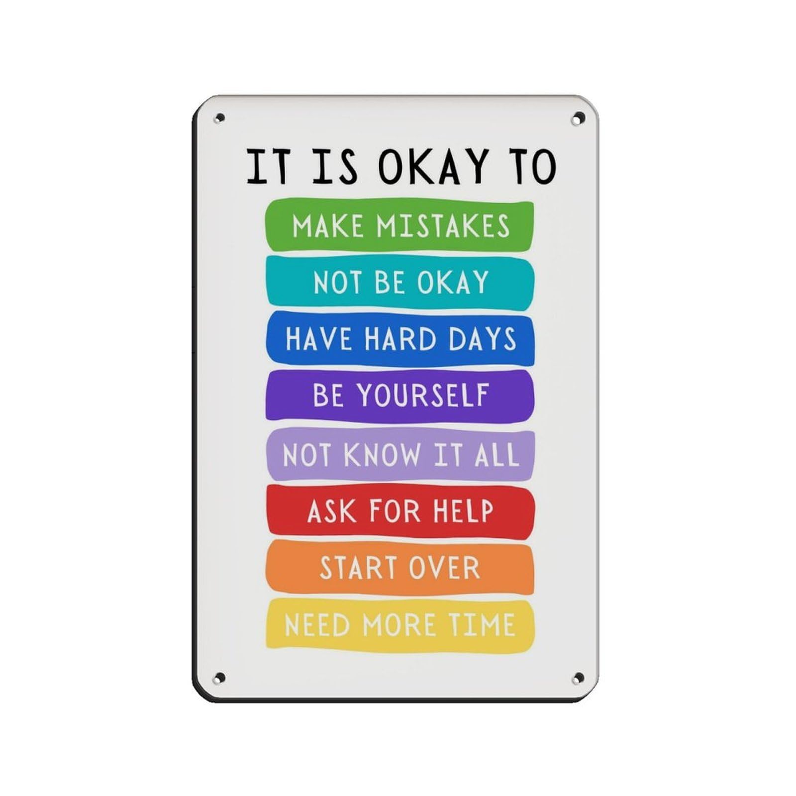 Lxwnze 20L X 30W Cm It's Okay To Not Be Okay Poster (2) Retro Poster Metal Tin Sign Chic Art Retro Iron Painting Bar People Cave Cafe Family Garage Poster Wall Decoration 8X12inch(20X30cm)