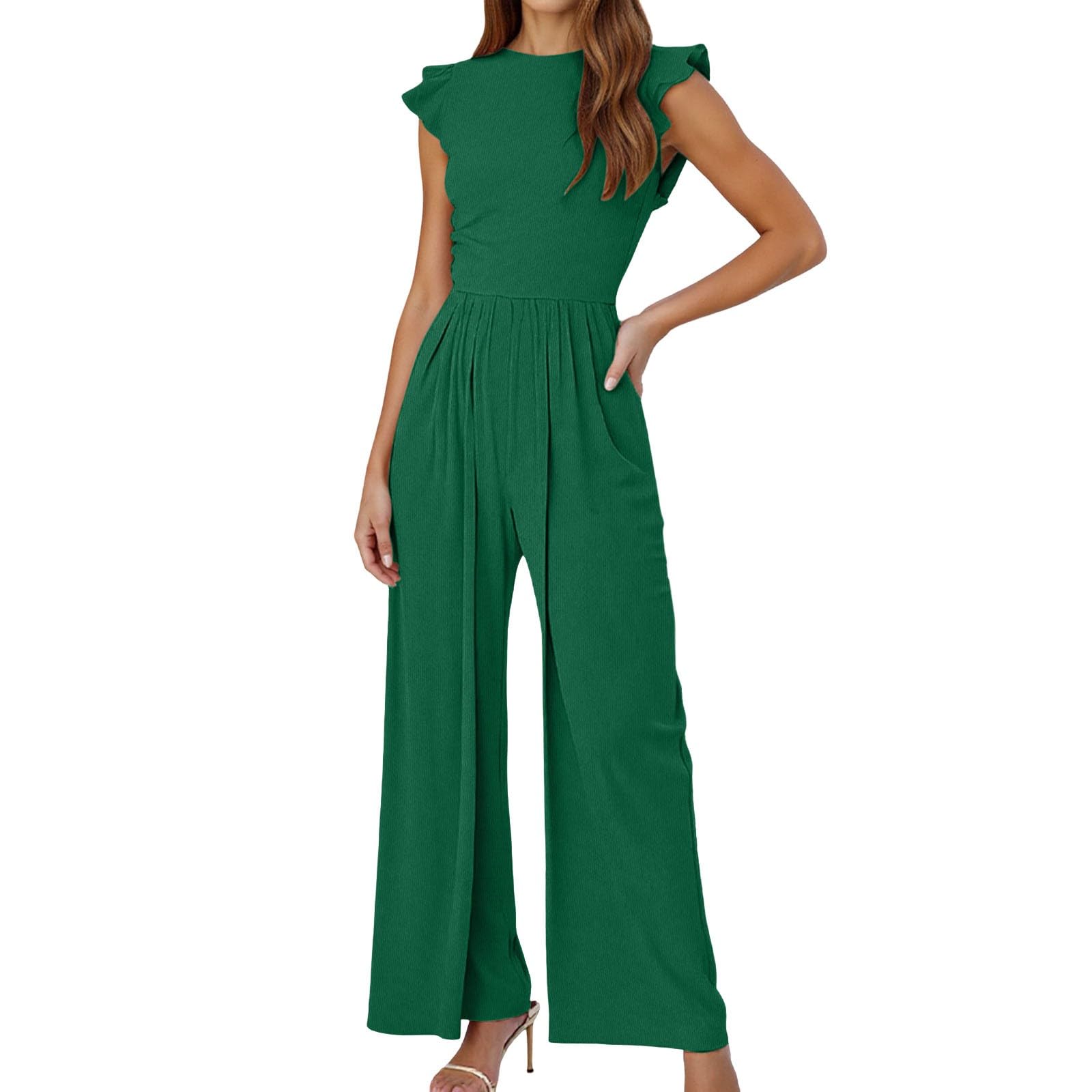 Générique Combinaison Femme Pour Soirée Chic Combinaisons Ete Larges Fluide Élégante Ensemble Avec Poches Col En V Jumpsuit Sexy Casual