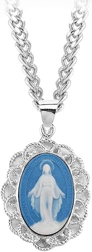 Medalla Milagrosa Camafeo de Plata de Ley Azul Claro